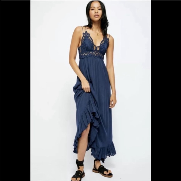 Free People Adella Maxi Slip Dress in Midnight Blue Small - Picture 12 of 13
